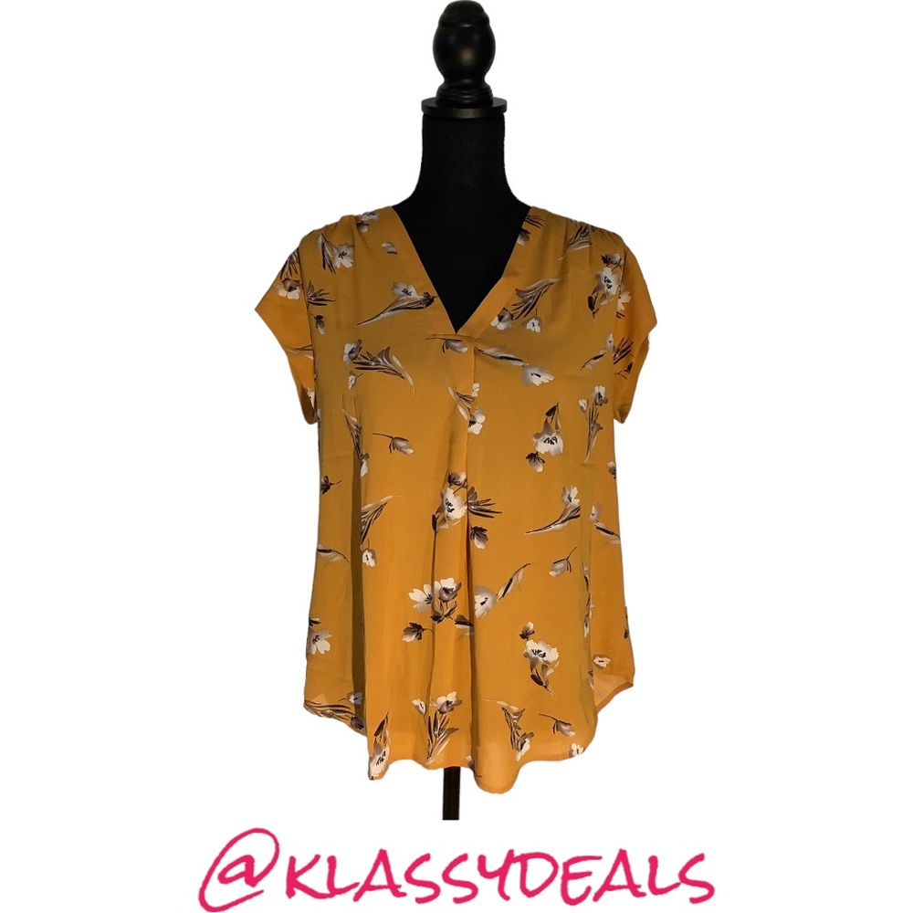 Fun2Fun Mustard Lillian V-Neck Blouse NWT